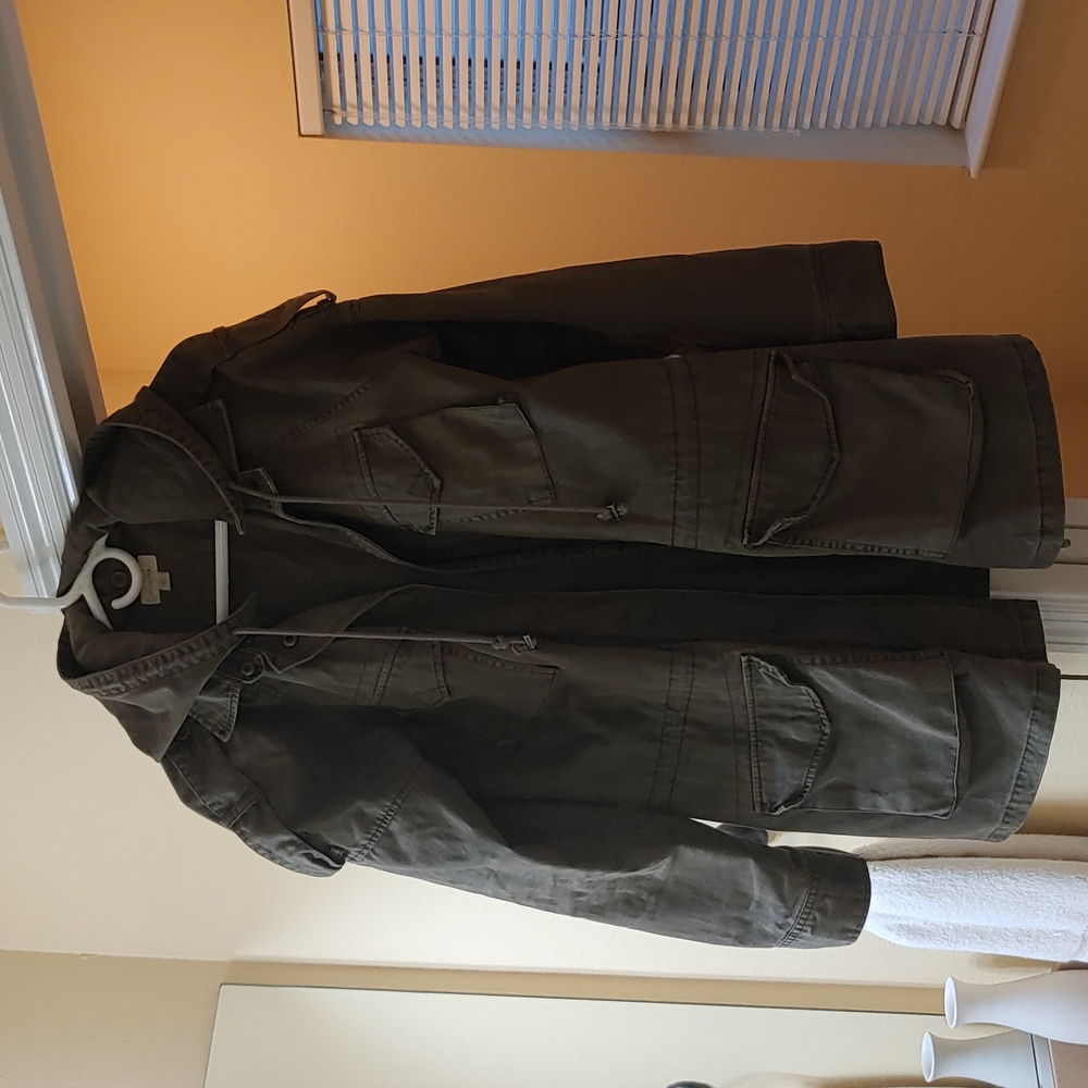 WICHERY Army Green Hip Length Hooded Utility Jackets Women's Size 10